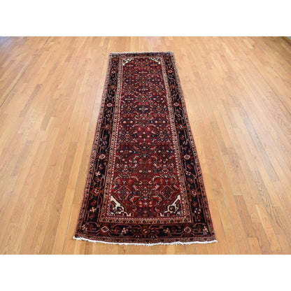 3'7"X10'2" Red Semi Antique Zoroastrian Wool Hand Knotted Wide Runner Rug