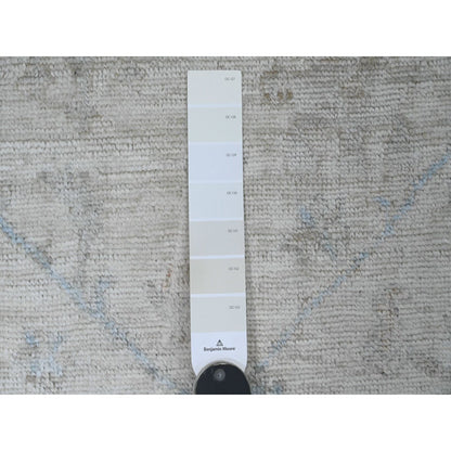 2'8"X12'4" White Hand Knotted Angora Oushak Leaf Design Wool Runner Rug