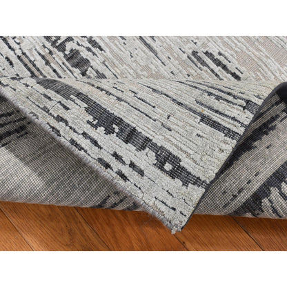 3'X5'6" Gray The Cane Pure Silk With Wool Hand Knotted Rug