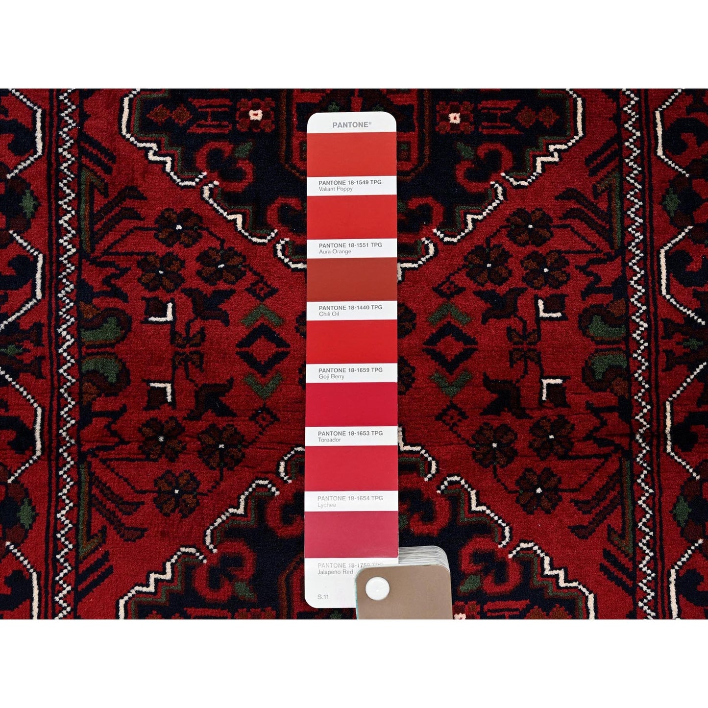 2'4"X5'8" Red Afghan Khamyab Geometric Pattern Wool Hand Knotted Runner Rug