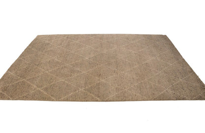 Handmade Moroccan Oriental Rug Khaki/ Beige Geometric Modern Plush Carpet 6X9 ft