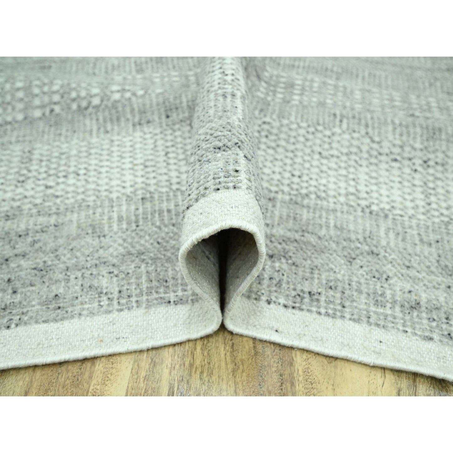 10'1"X13'9" Gray Wool Rug Distressed & Oxidized Grass Design Hand Knotted