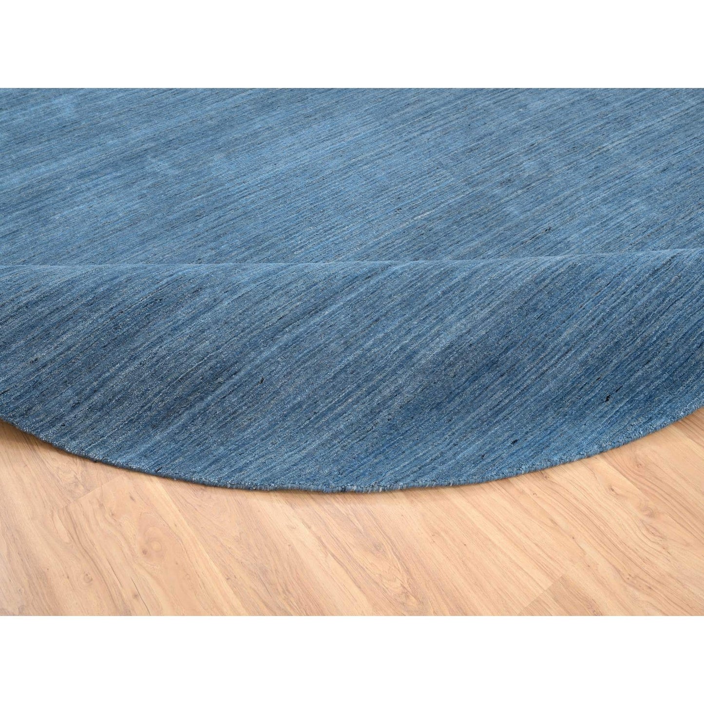 11'9"X11'9" Denim Blue Pure Wool Hand Loomed Modern Design Round Rug