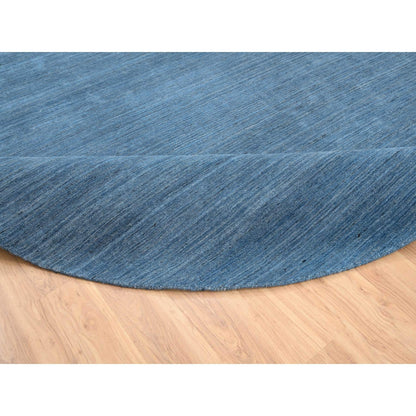 11'9"X11'9" Denim Blue Pure Wool Hand Loomed Modern Design Round Rug
