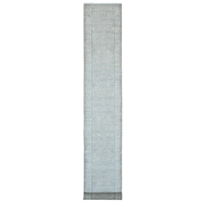 2'6"X19'2" Gray Peshawar With Heris Design Wool Hand Knotted Runner Rug