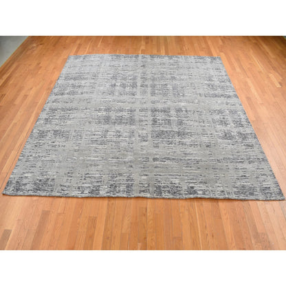 10'1"X10'1" Gray Natural Wool Modern Design Hand Knotted Square Rug