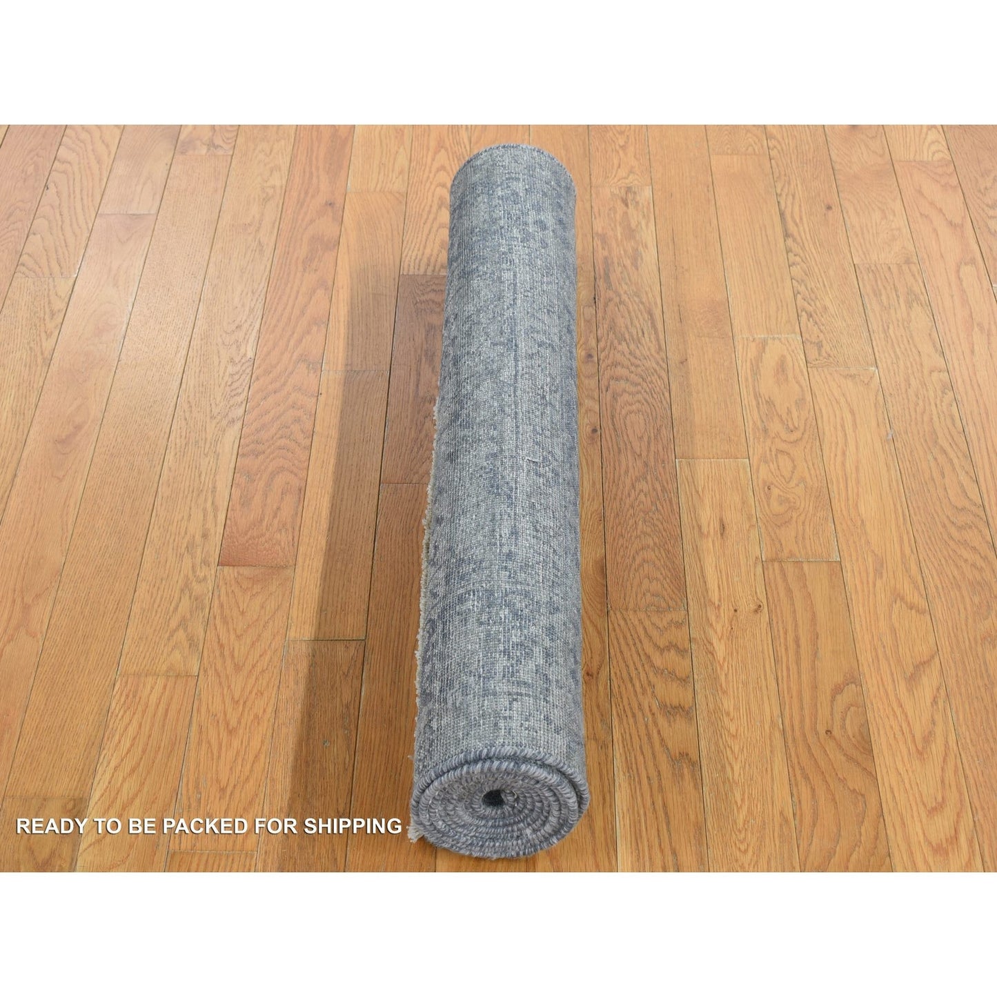 3'1"X8'3" Carbon Gray Tebraz Design Wool And Silk Hand Knotted Rug