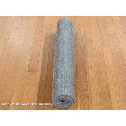 3'1"X8'3" Carbon Gray Tebraz Design Wool And Silk Hand Knotted Rug