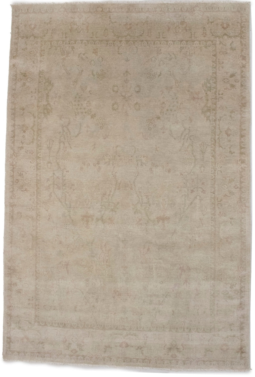 Transitional Muted Beige Floral Handmade Oriental