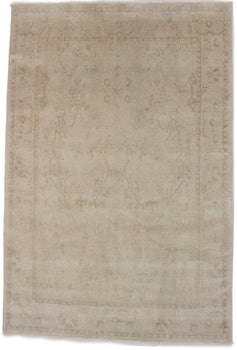 Transitional Muted Beige Floral Handmade Oriental