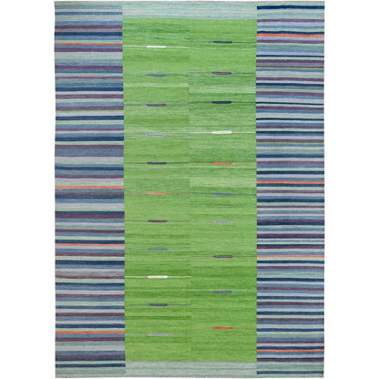 10'4"X14'2" Flat Weave Kilim Stripe Design Wool Hand Woven Over Size Rug