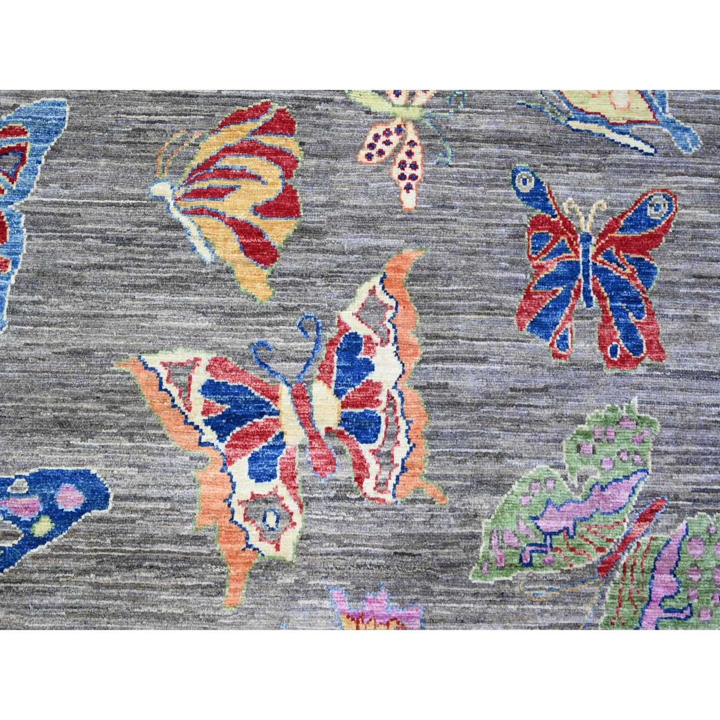 7'8"X9'7" Shark Gray Wool Colorful Hand Knotted Oriental Novelty Rug