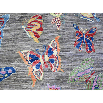 7'8"X9'7" Shark Gray Wool Colorful Hand Knotted Oriental Novelty Rug