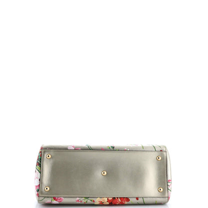 Gucci Bamboo Shopper Tote Blooms Print Leather Medium