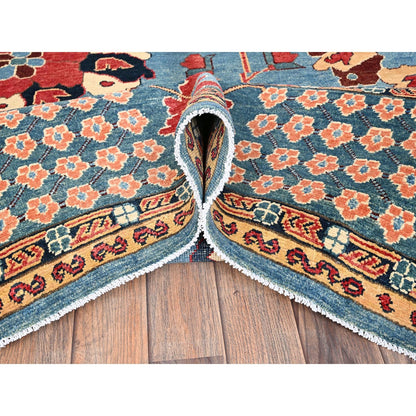 8'X10'4" Blue Wool Rug Afghan Peshawar Heris All Over Design Hand Knotted