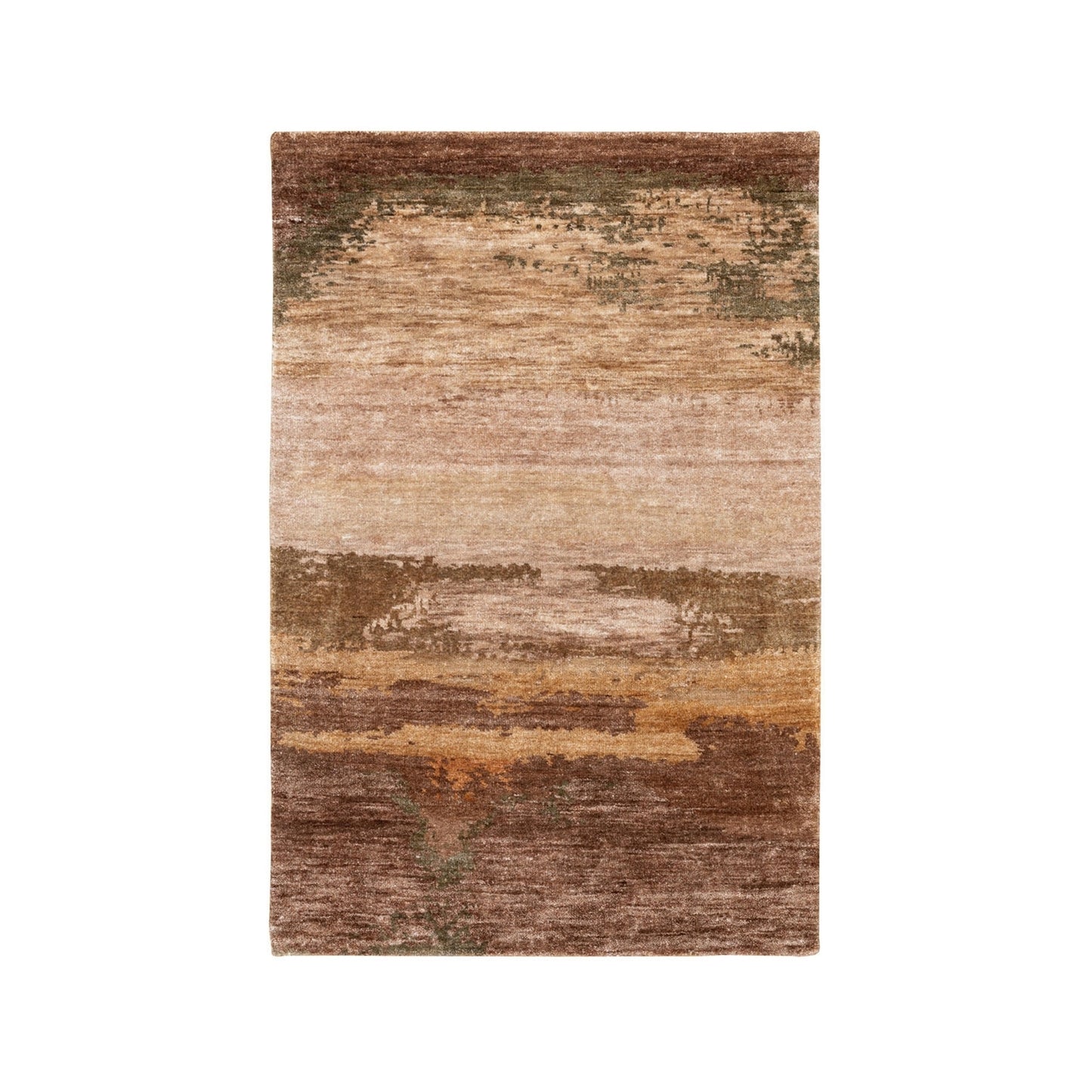 3'X5' Earth Tone Colors Abstract Design Wool And Silk Hand Knotted Rug