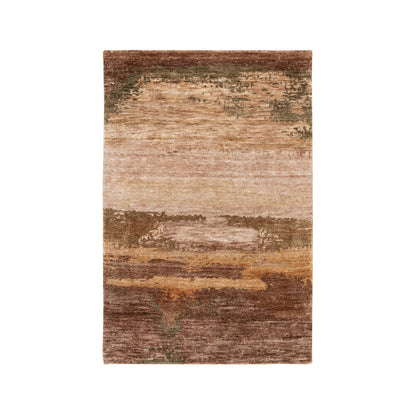 3'X5' Earth Tone Colors Abstract Design Wool And Silk Hand Knotted Rug