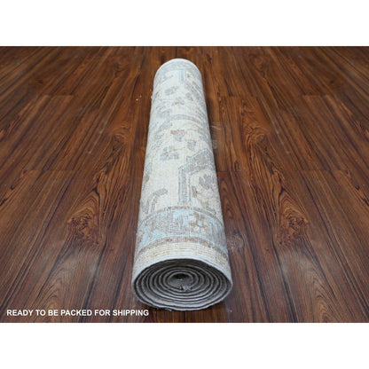 2'8"X9'6" White Stone Wash Peshawar Hand Knotted Organic Wool Runner Rug
