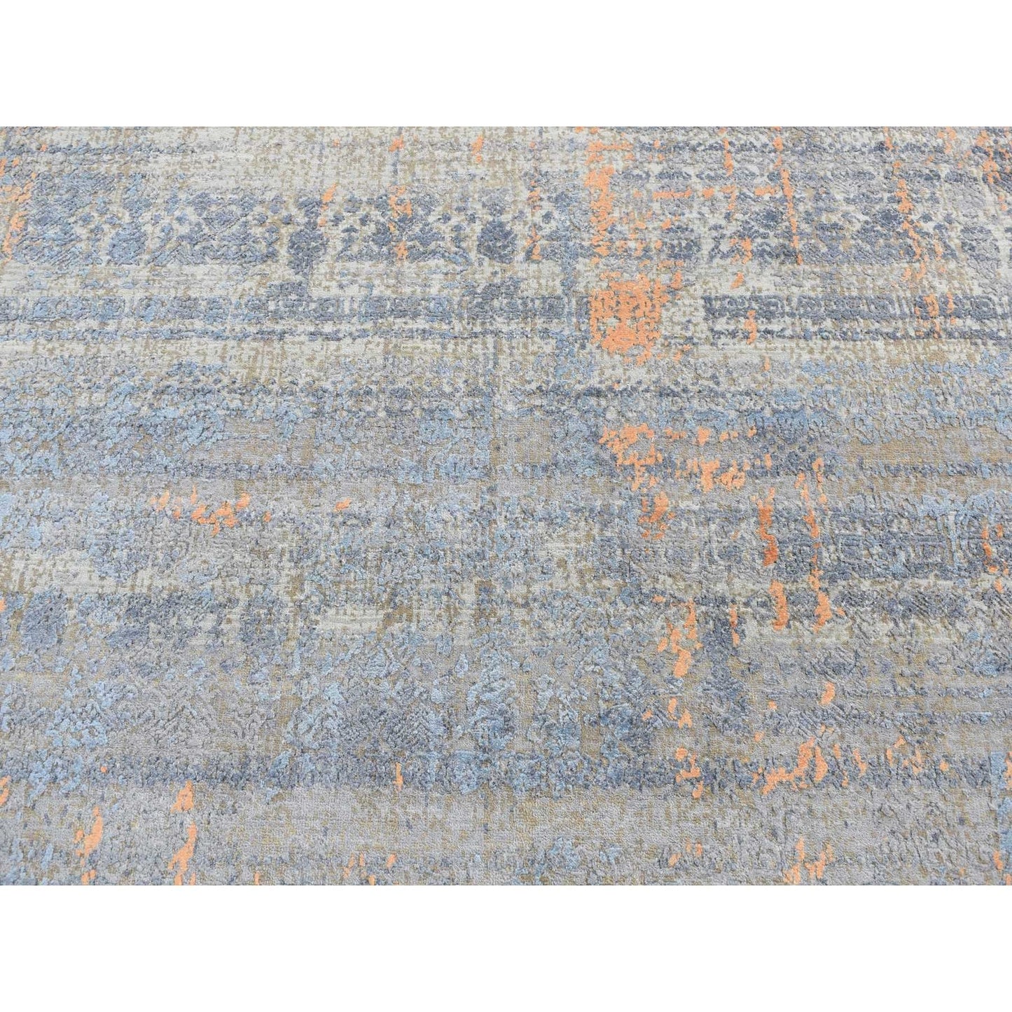 8'X10' Sky Blue Silk With Wool Modern Design Hand Knotted Rug