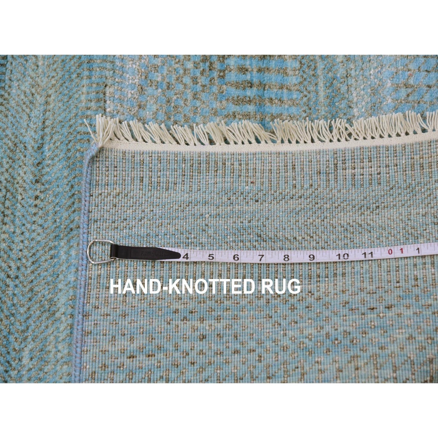 2'6"X16'3" Blue Hand Knotted Wool And Silk Grass Design Xl Runner Rug