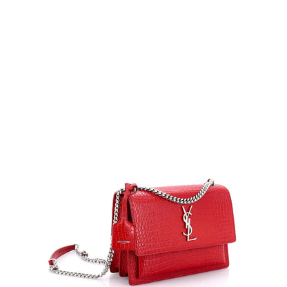 Medium Saint Laurent Sunset Crossbody Bag Crocodile Embossed Leather