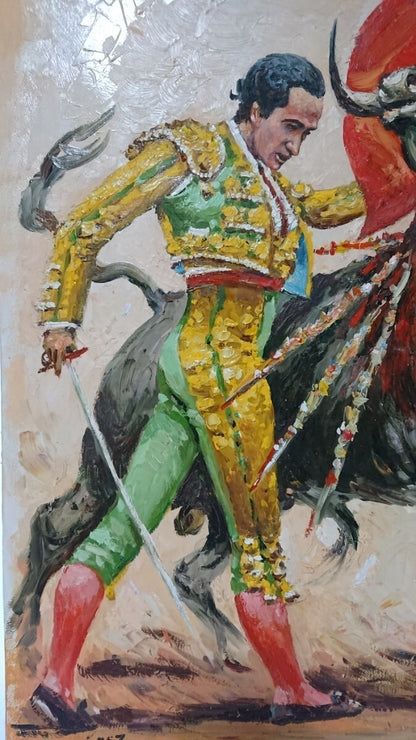 Original Lopez Canito Oil Painting On Canvas " Muleta " Signed Framed