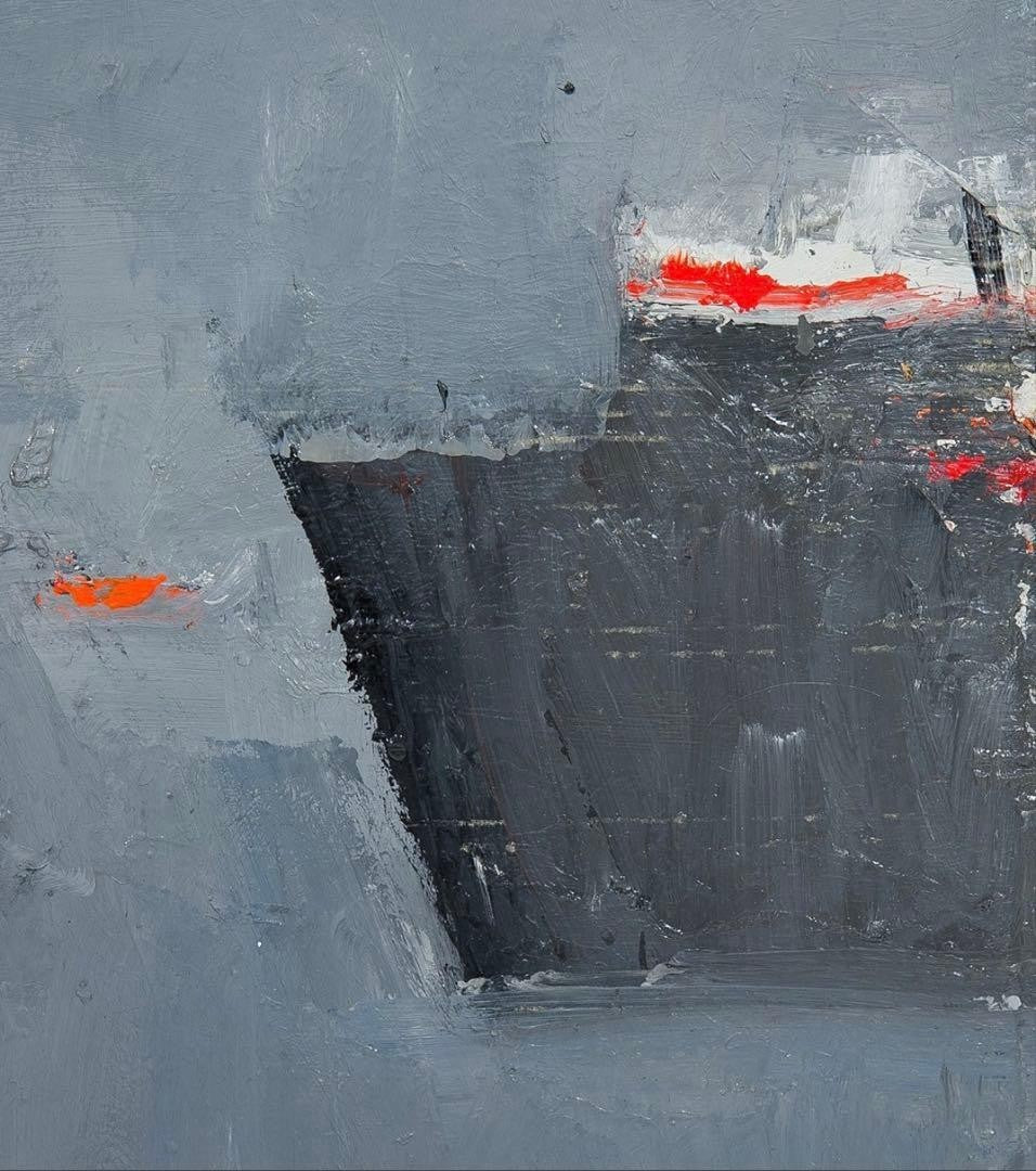 Yannis Markantonakis Port Landscape Orange I Original Oil Painting 1993 Signed