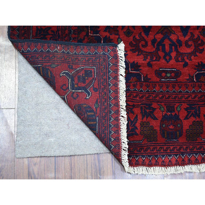 3'5"X5' Red Hand Knotted, Afghan Khamyab, Geometric Design Pure Wool Rug