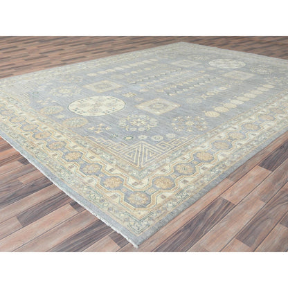9'1"X12' Misty Gray Afghan Peshawar Soft Wool Hand Knotted Rug