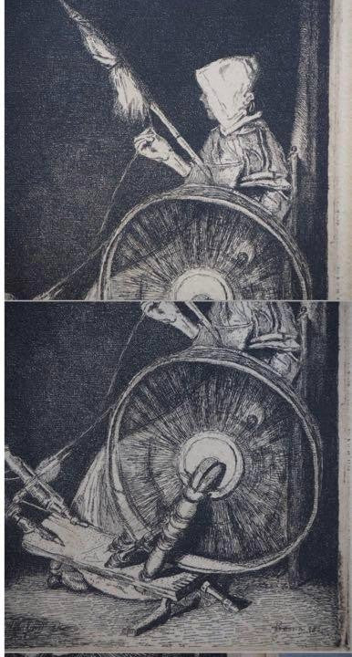 Franois Bonvin Etching "Spinner" Realist French Old Woman At Spinning Wheel