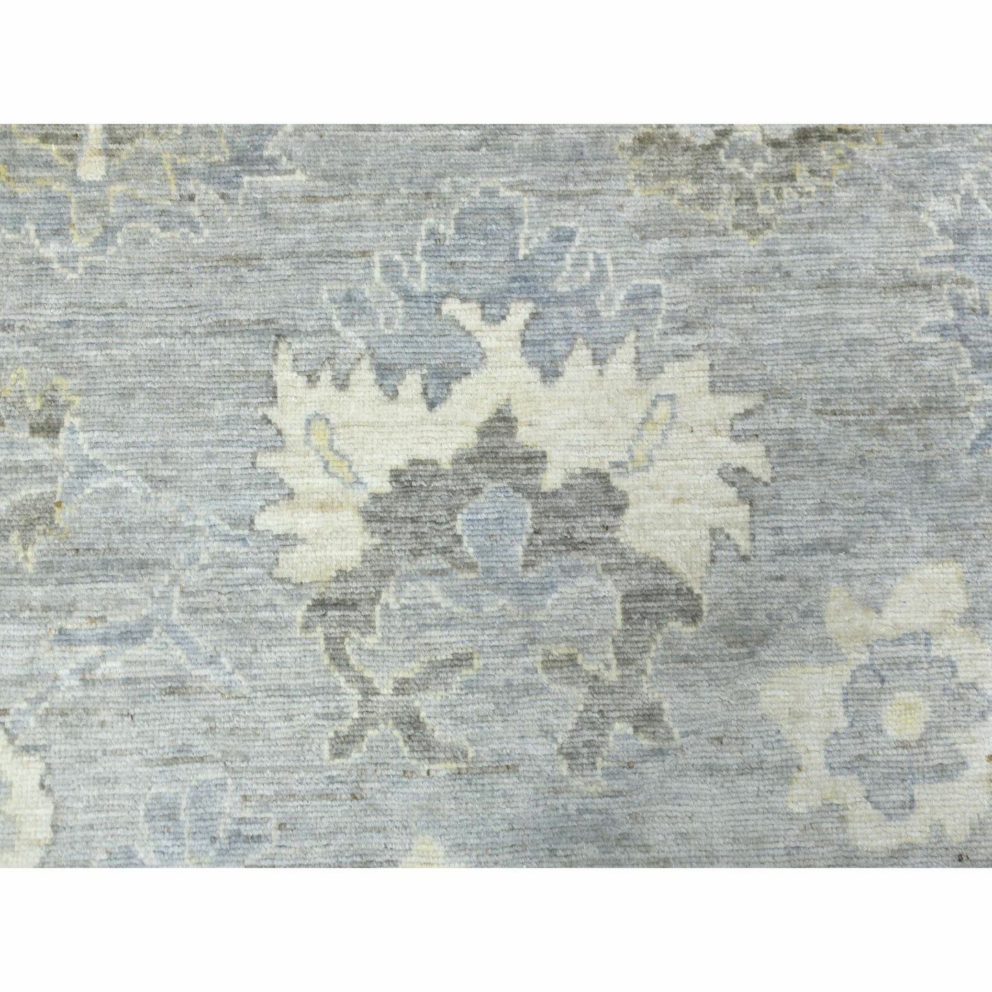 8'X9'10" Hand Knotted Gray Afghan Angora Ushak And Soft Wool Rug