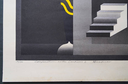 Akira Kurosaki Signed Woodblock Print Modern Art of Darkness Composition