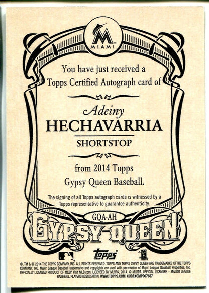 Adeiny Hechavarria 2014 Topps Gypsy Queen Autographed Card