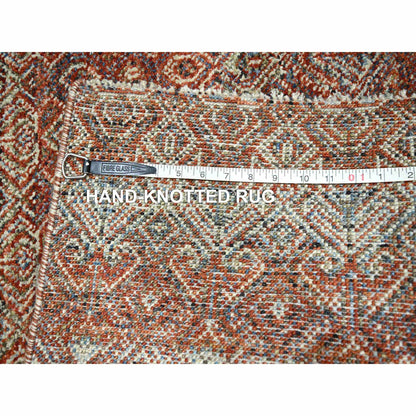 2'7"X10'2" Red Small Geometric Pattern Soft Wool Hand Knotted Runner Rug