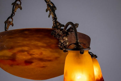 Muller Freres Signed Chandelier Gilt Bronze & Art