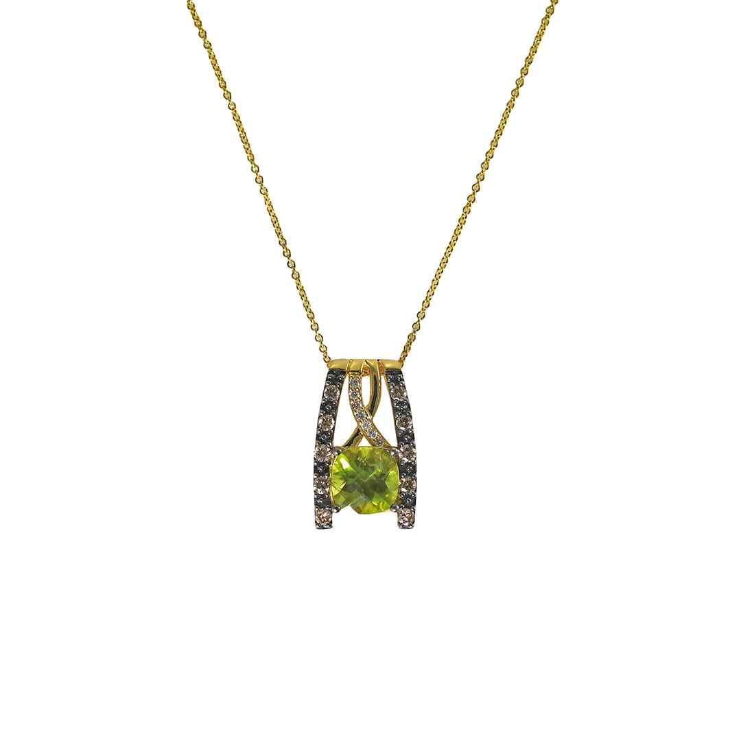 14K Yellow Gold Peridot & Diamond Necklace 4.9G