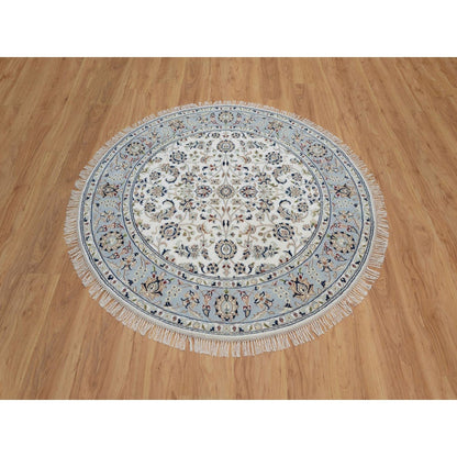 5'2"X5'2" Ivory Wool And Silk Nain Flower Pattern Hand Knotted Round Rug