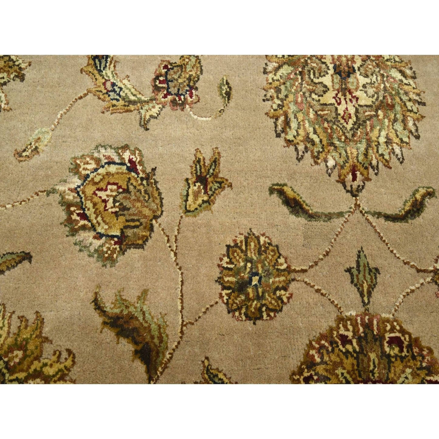 7'8"X9'10" Brown Rajasthan Leaf Design Hand Knotted Wool And Silk Rug