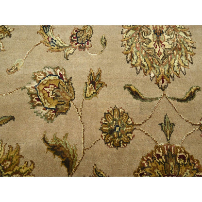 7'8"X9'10" Brown Rajasthan Leaf Design Hand Knotted Wool And Silk Rug