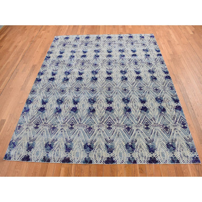 8'X10' Purple Geometric Design Sari Silk With Wool Hand Knotted Rug