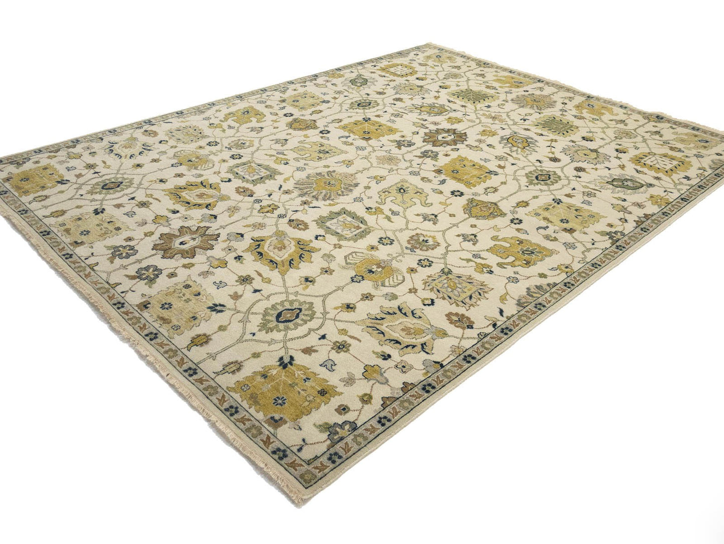 9X12 Ft Hand-Knotted Chobi Oriental Rug Ivory Floral Design Large Carpet