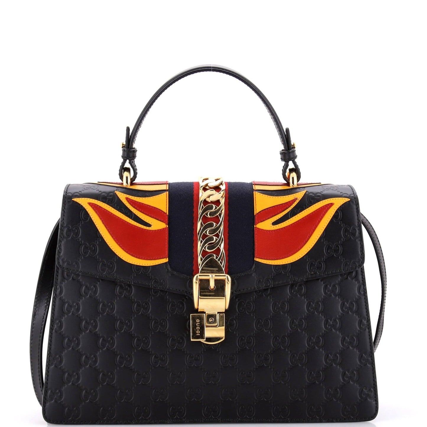 Gucci Sylvie Top Handle Bag Guccissima Leather With Applique Medium
