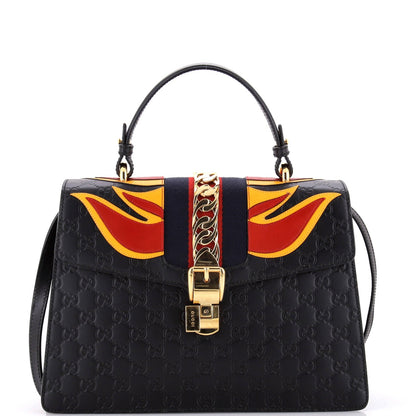 Gucci Sylvie Top Handle Bag Guccissima Leather With Applique Medium