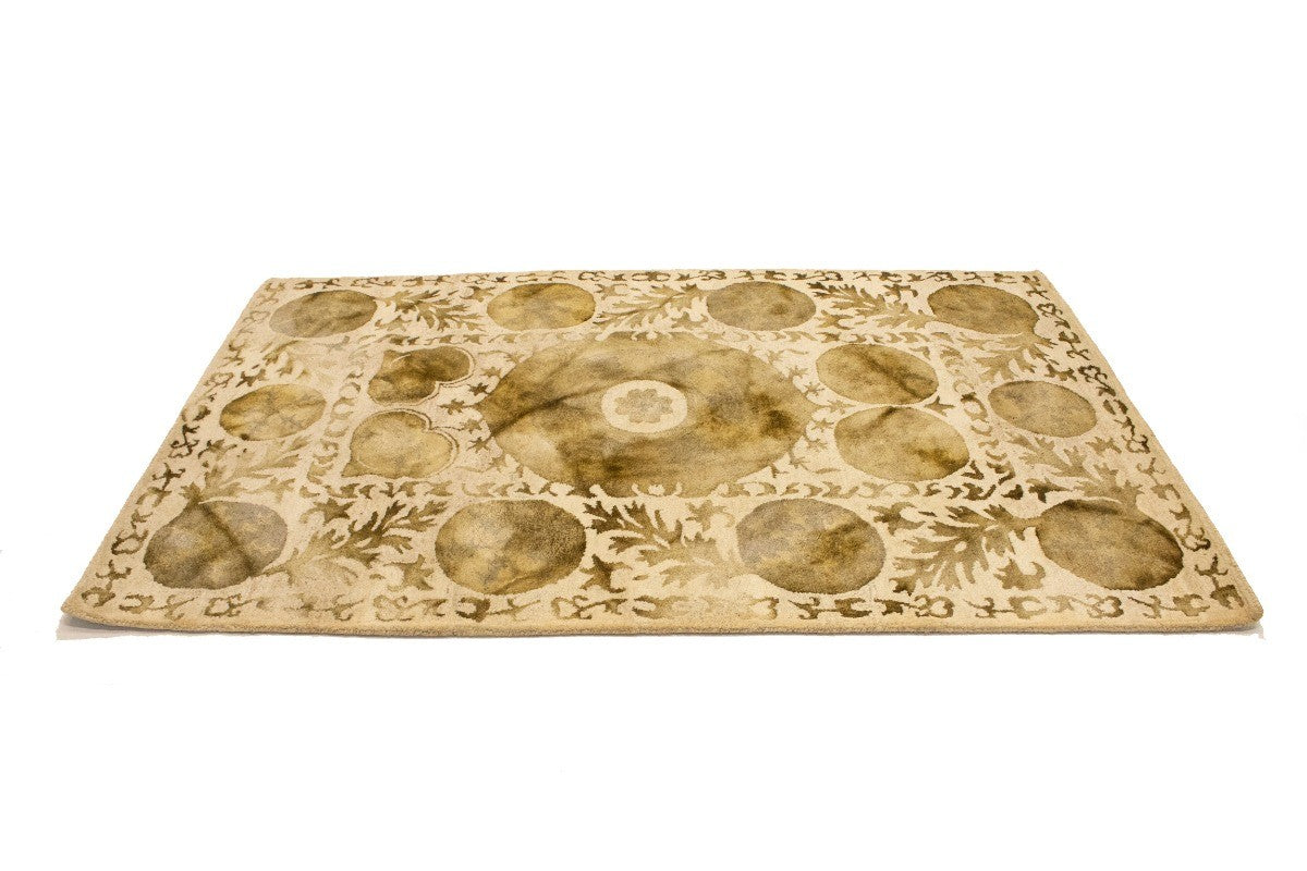 5x8 Cream & Brown Abstract Design Rug Hand-Tufted Modern Living Room Carpet