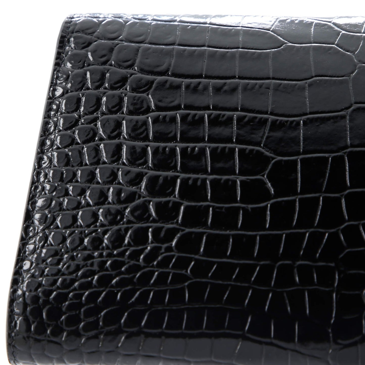 Saint Laurent Uptown Chain Wallet Crocodile Embossed Leather
