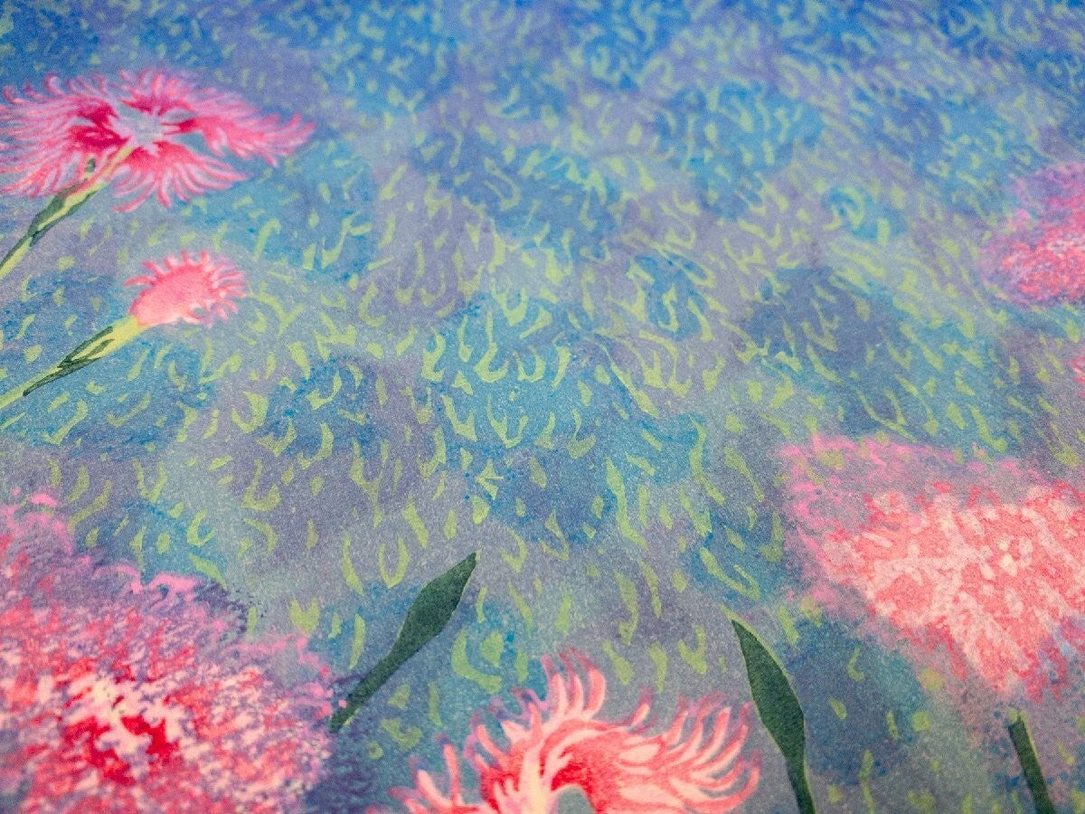 Munenori Makino Nadeshiko Flowers 1989 Japanese Woodblock Print Signed Sheet