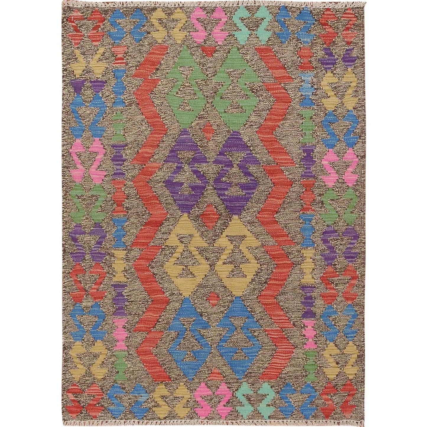 2'8"X3'8" Colorful Reversible Afghan Kilim Pure Wool Hand Woven Rug