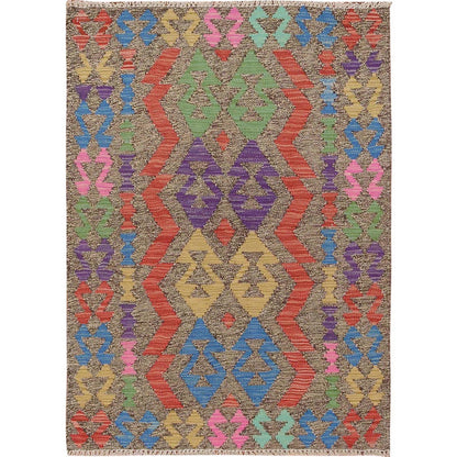 2'8"X3'8" Colorful Reversible Afghan Kilim Pure Wool Hand Woven Rug