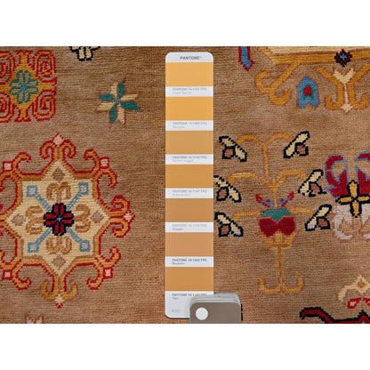 5'X6'10" Brown Afghan Khamyab With Khotan Design Hand Knotted Wool Rug