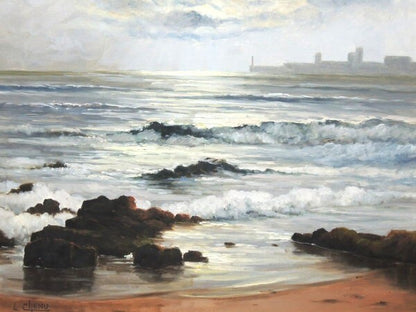 Framed Lucien Chenu Oil Painting Seascape Waves Signed French Art 12F